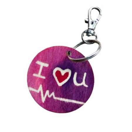 "I love you" purple wooden watercolour painted keyring