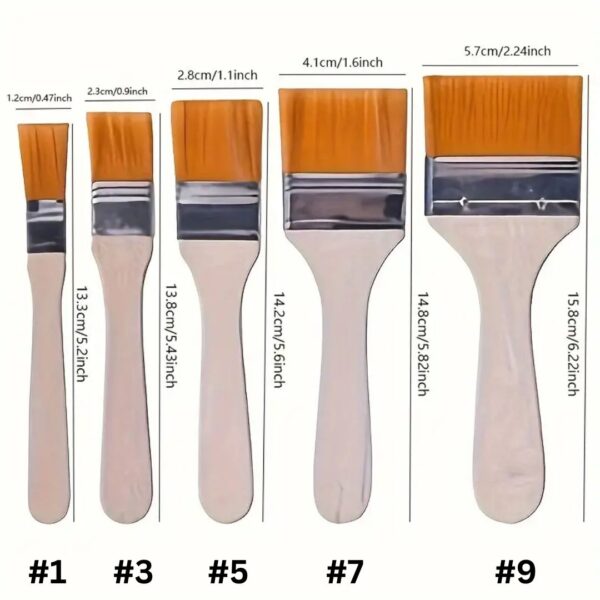 golden nylon flat head brushes in five sizes