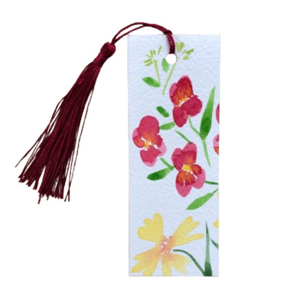 floral design watercolour bookmark with tassel