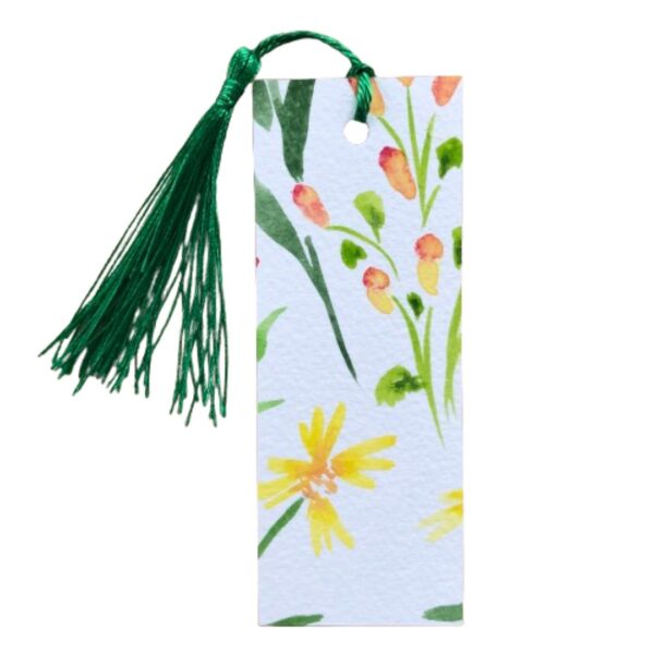 floral design watercolour bookmark with tassel