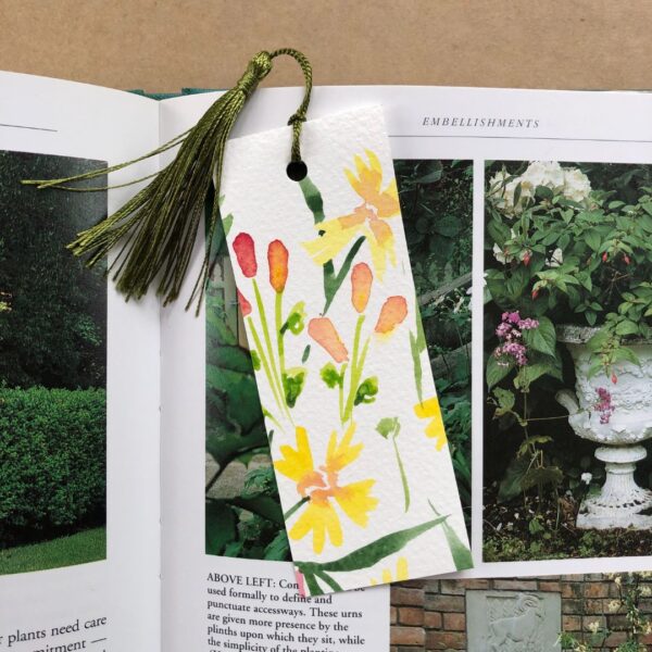 floral design watercolour bookmark with tassel