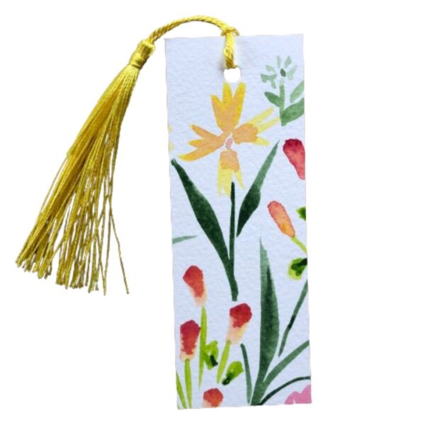 floral design watercolour bookmark with tassel