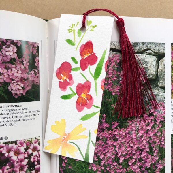 floral design watercolour bookmark with tassel