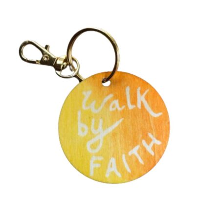 yellow Walk by faith wooden keyring