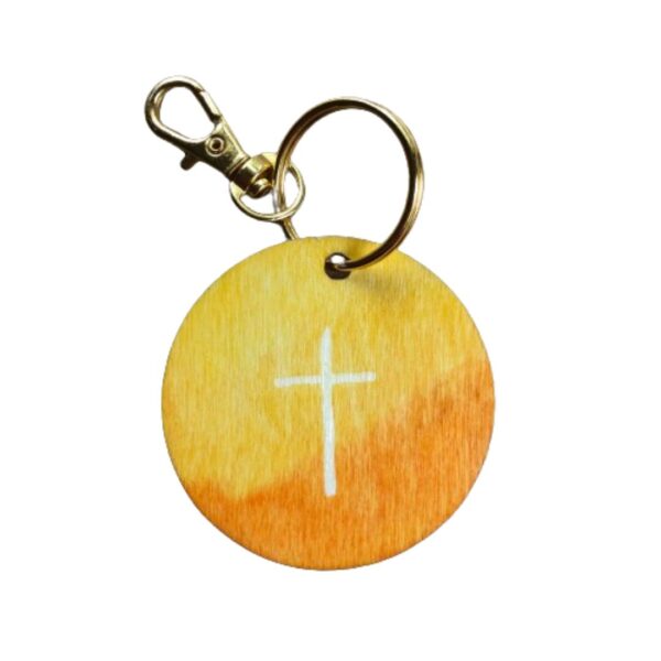 yellow Walk by faith wooden keyring