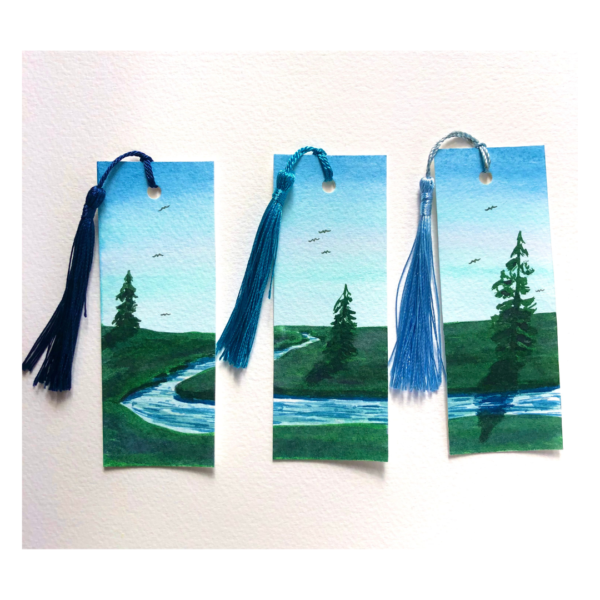 3 bookmarks depicting a river scene